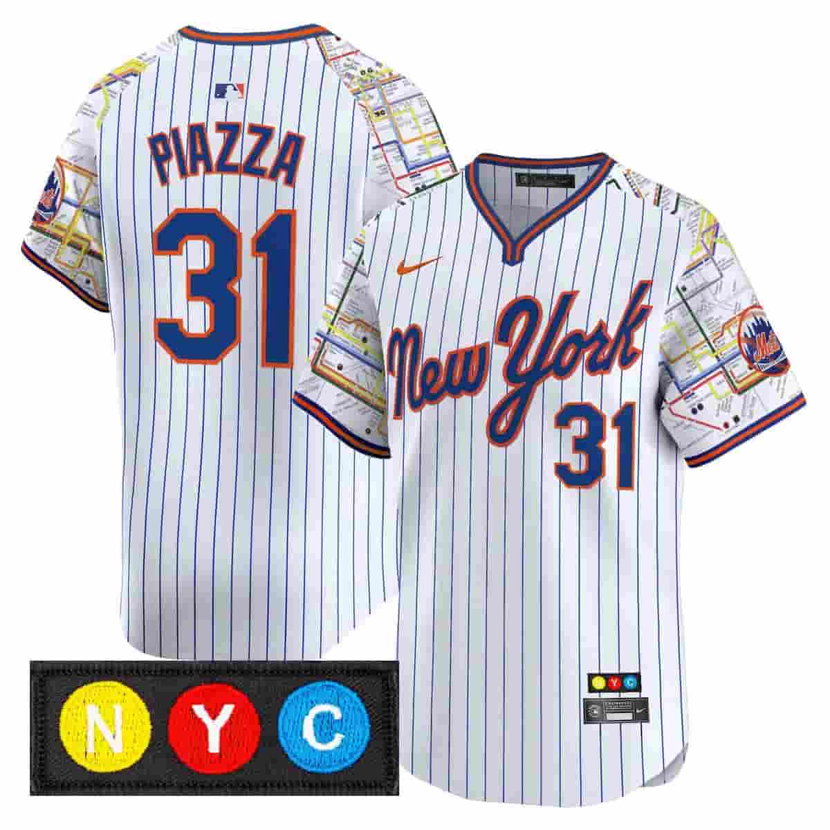 Personalized Men’s New York Mets Subway Style Premier Limited Jersey Stitched Mike Piazza #31
