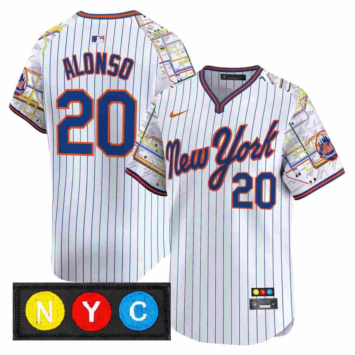 Personalized Men’s New York Mets Subway Style Premier Limited Jersey Stitched Pete Alonso #20