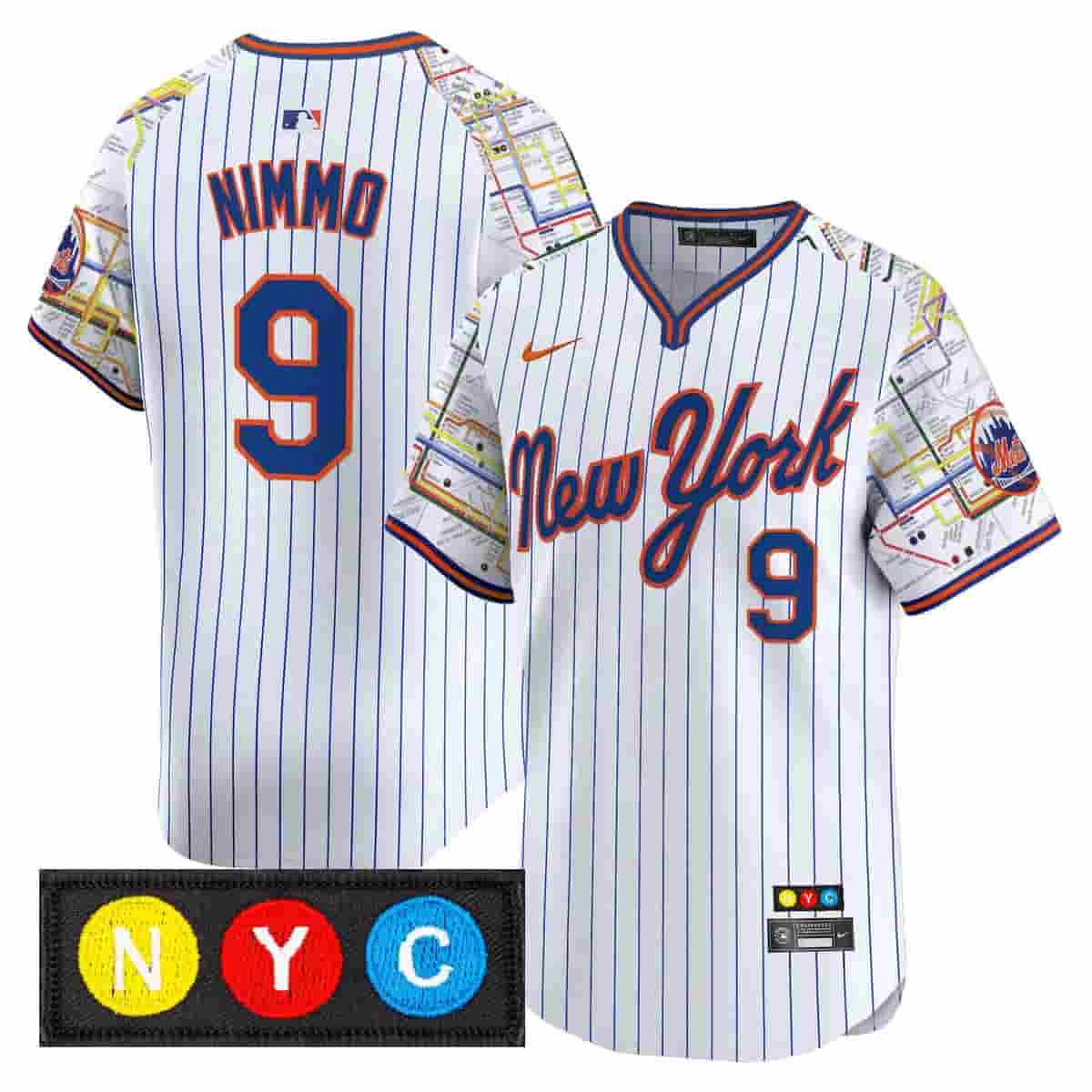 Personalized Men’s New York Mets Subway Style Premier Limited Jersey Stitched Brandon Nimmo #9