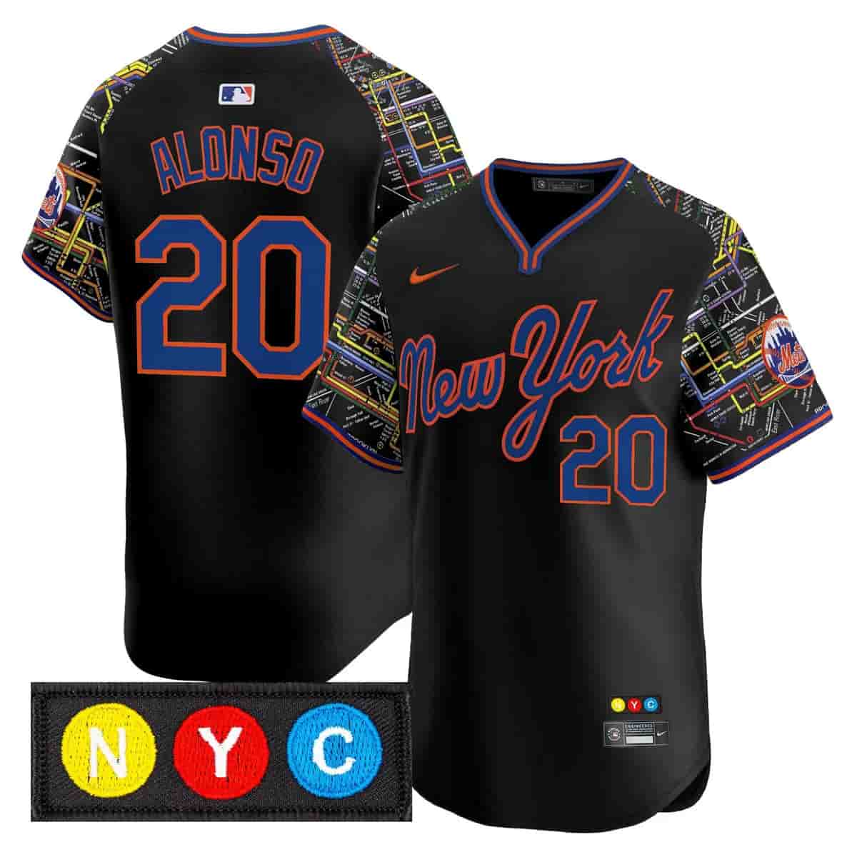 Personalized Men’s New York Mets Subway Style Premier Limited Jersey Stitched Pete Alonso #20