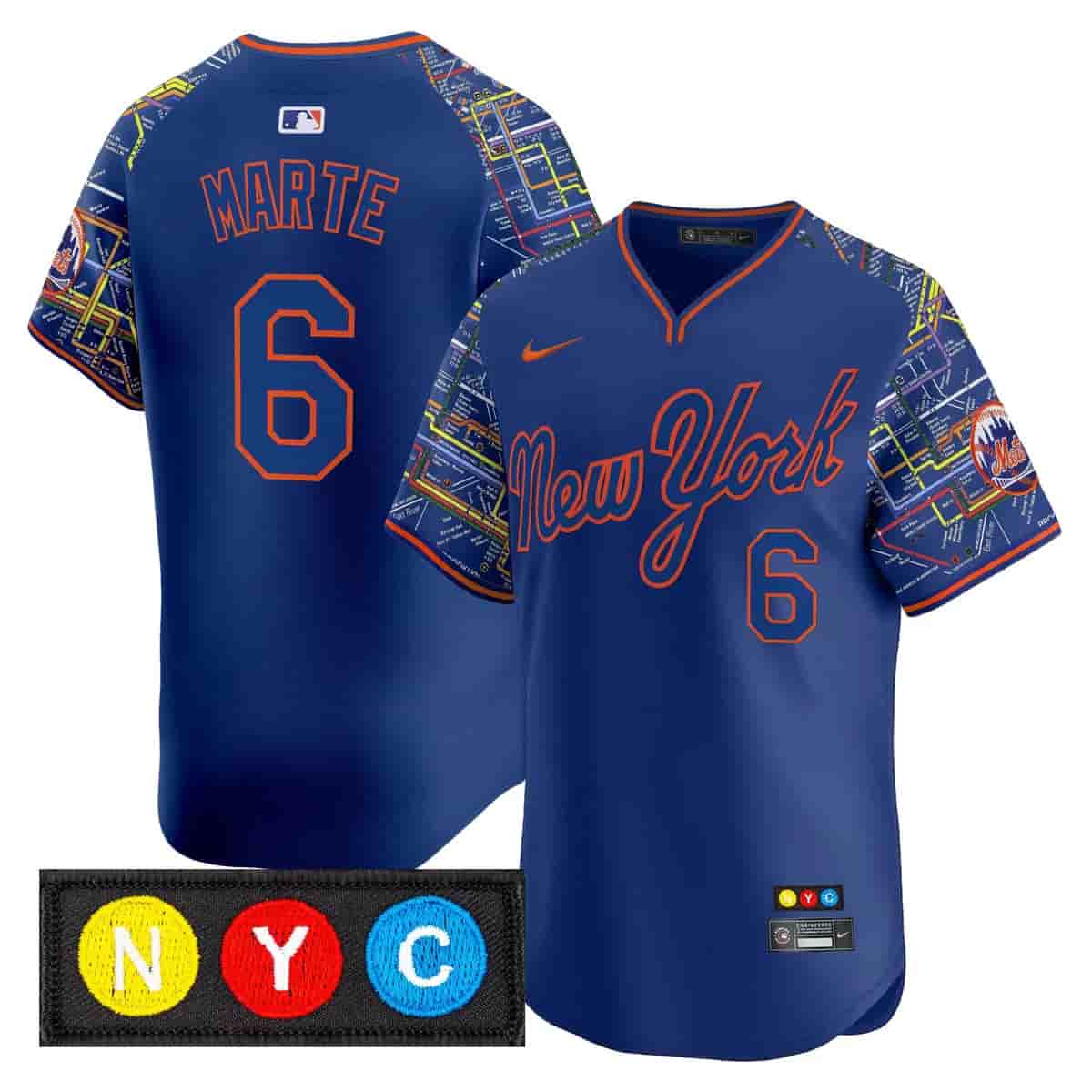 Personalized Men’s New York Mets Subway Style Premier Limited Jersey Stitched Starling Marte #6
