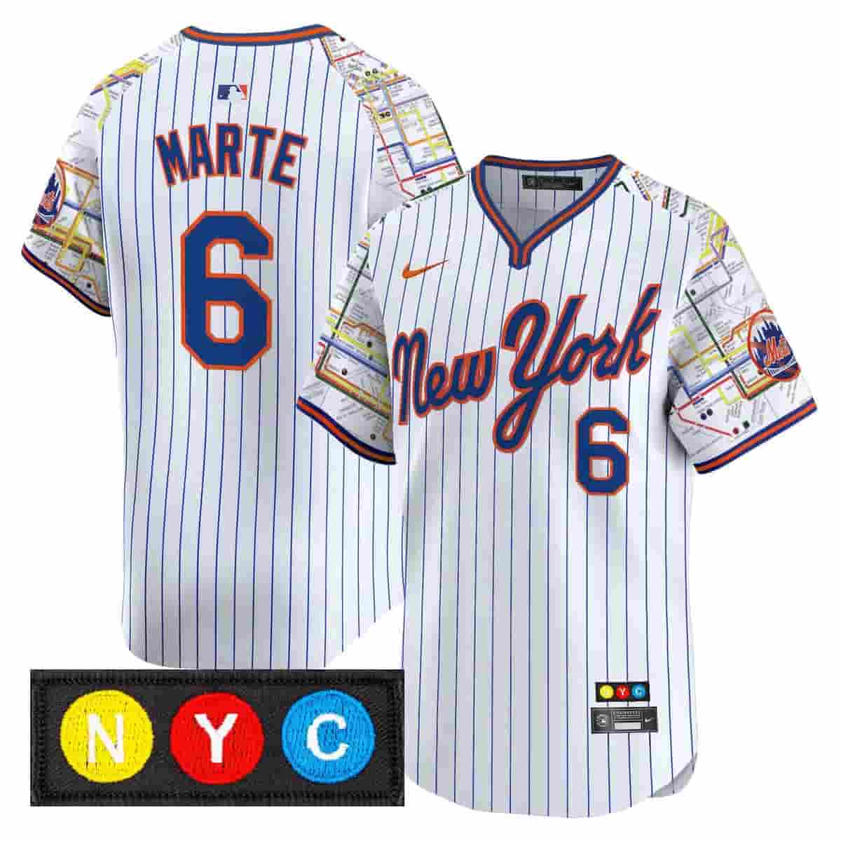 Personalized Men’s New York Mets Subway Style Premier Limited Jersey Stitched Starling Marte #6