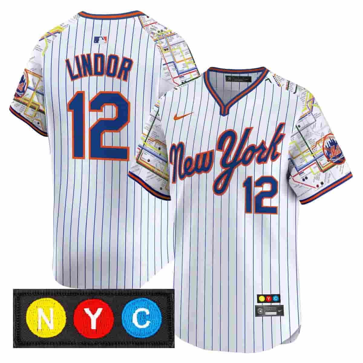 Personalized Men’s New York Mets Subway Style Premier Limited Jersey Stitched Francisco Lindor #12