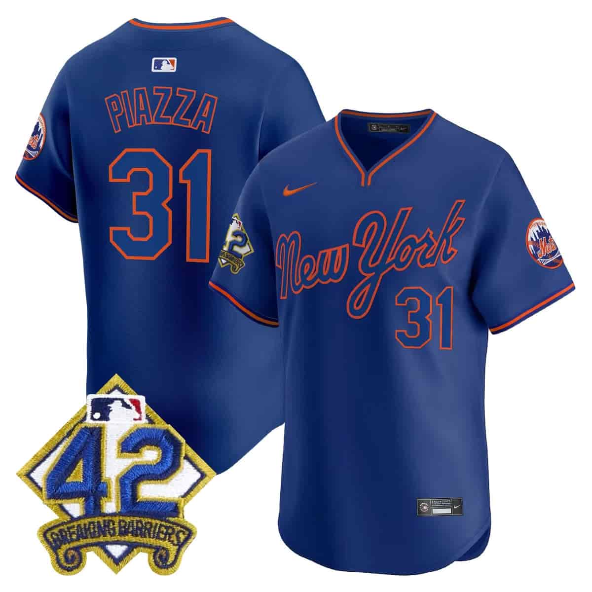 Personalized Men’s New York Mets 2025 Jackie Robinson Patch Road Alternate Jersey All Stitched Mike Piazza