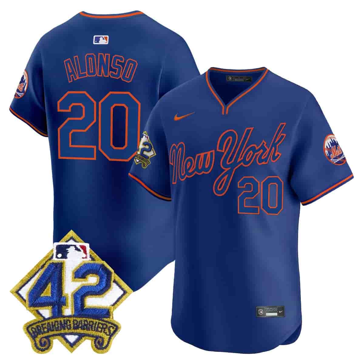 Personalized Men’s New York Mets 2025 Jackie Robinson Patch Road Alternate Jersey All Stitched Pete Alonso