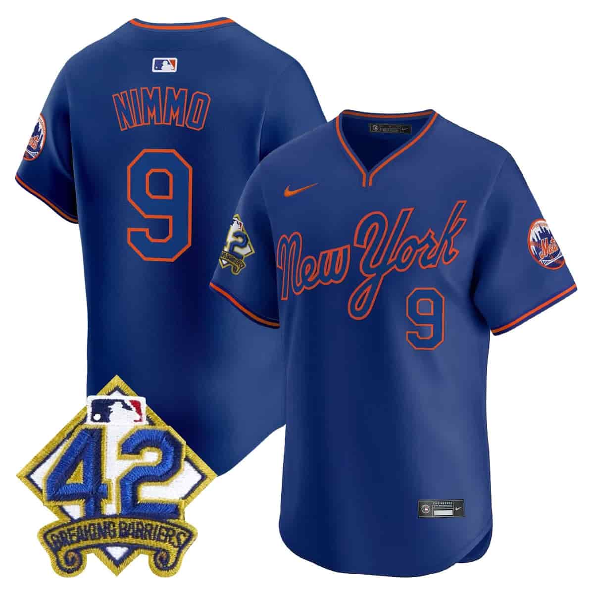 Personalized Men’s New York Mets 2025 Jackie Robinson Patch Road Alternate Jersey All Stitched Brandon Nimmo