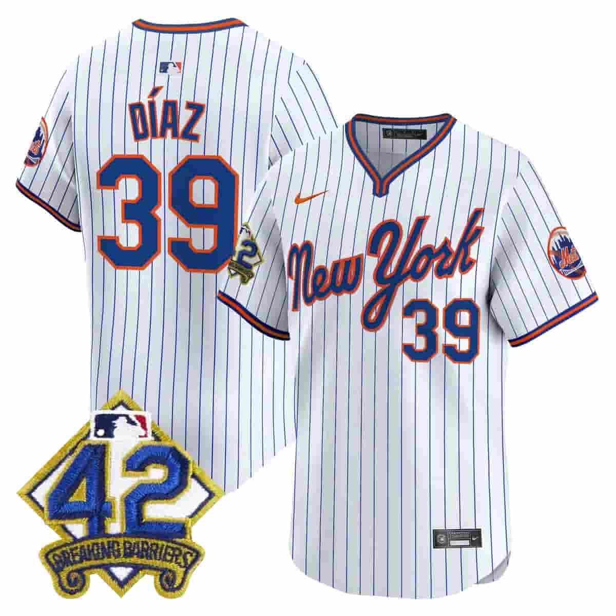 Personalized Men’s New York Mets 2025 Jackie Robinson Patch Road Alternate Jersey All Stitched Edwin Diaz #39