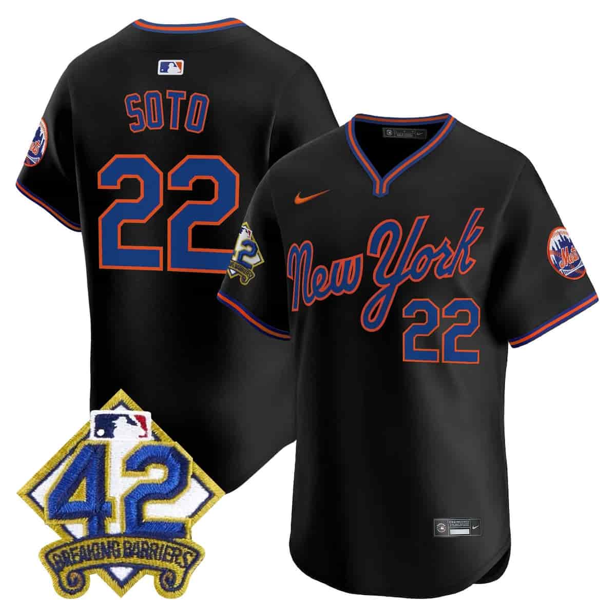 Personalized Men’s New York Mets 2025 Jackie Robinson Patch Road Alternate Jersey All Stitched Juan Soto #22