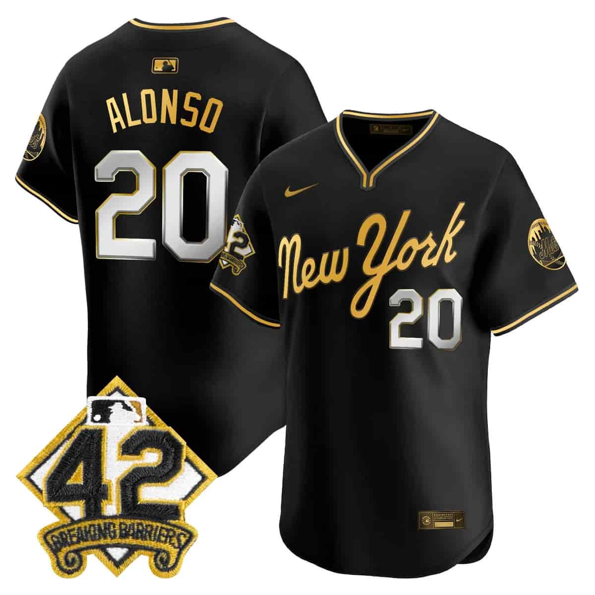 Personalized Men’s New York Mets 2025 Jackie Robinson Patch Road Alternate Jersey All Stitched Pete Alonso #20