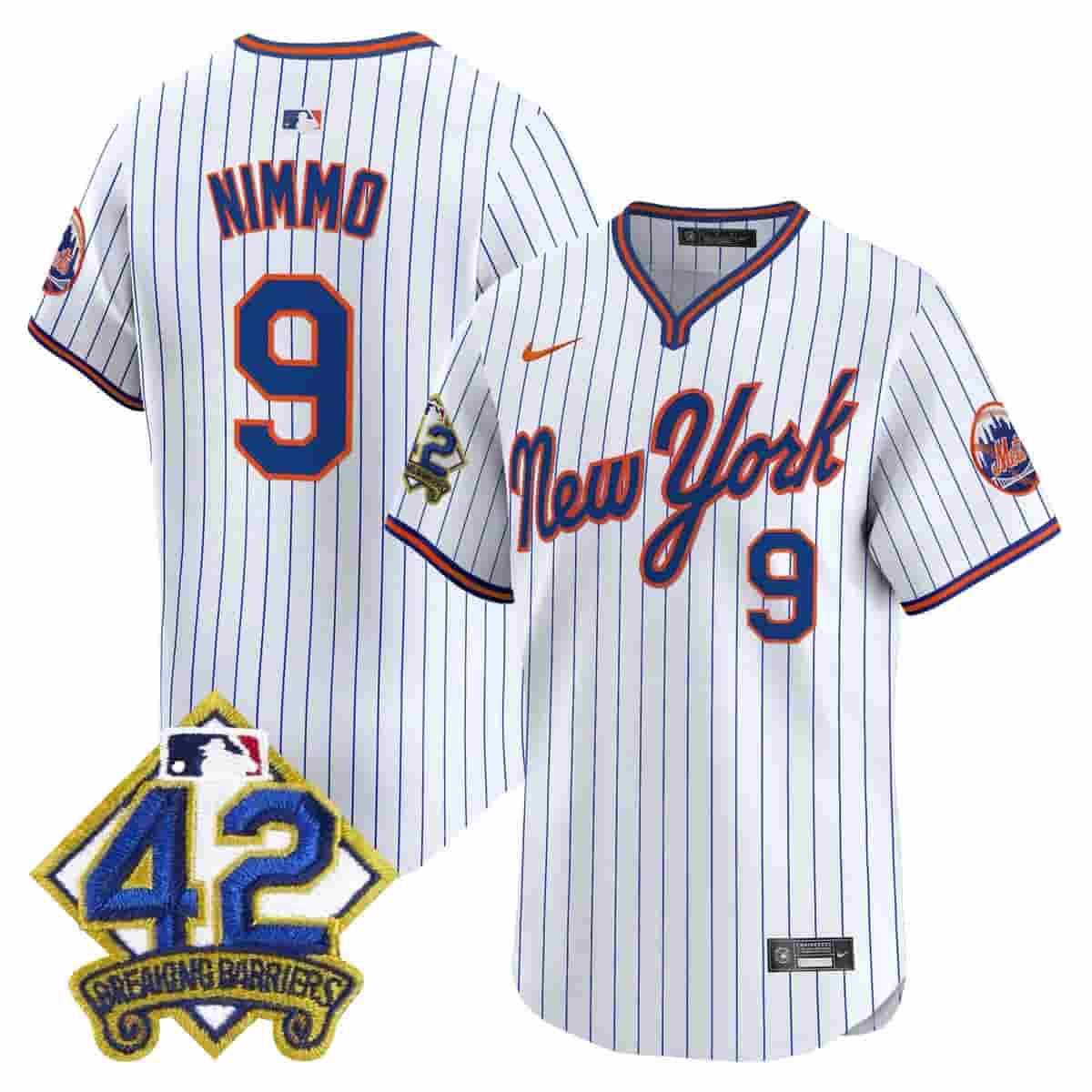 Personalized Men’s New York Mets 2025 Jackie Robinson Patch Road Alternate Jersey All Stitched Brandon Nimmo #9