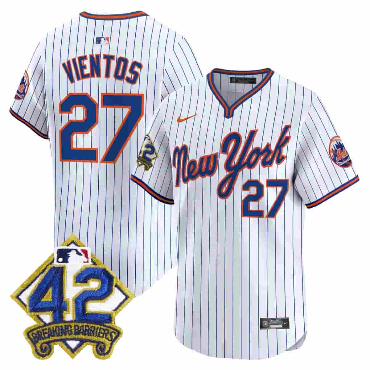 Personalized Men’s New York Mets 2025 Jackie Robinson Patch Road Alternate Jersey All Stitched Mark Vientos #27