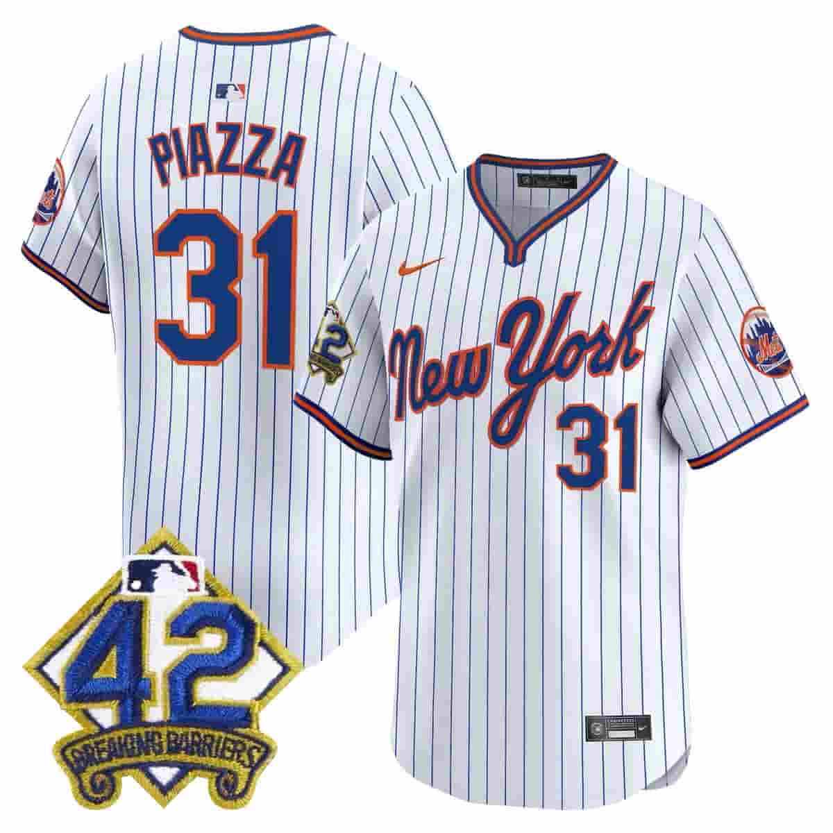 Personalized Men’s New York Mets 2025 Jackie Robinson Patch Road Alternate Jersey All Stitched Mike Piazza #31
