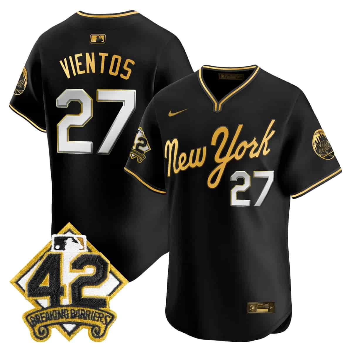 Personalized Men’s New York Mets 2025 Jackie Robinson Patch Road Alternate Jersey All Stitched Mark Vientos #27