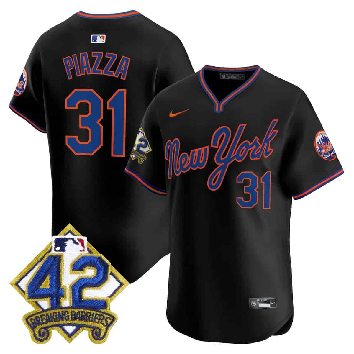 Personalized Men’s New York Mets 2025 Jackie Robinson Patch Road Alternate Jersey All Stitched Mike Piazza #31