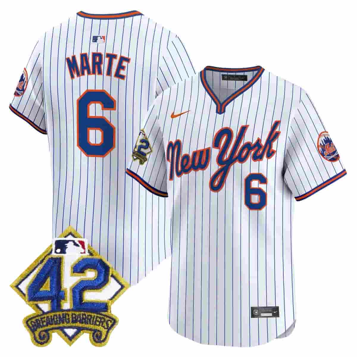 Personalized Men’s New York Mets 2025 Jackie Robinson Patch Road Alternate Jersey All Stitched Starling Marte #6