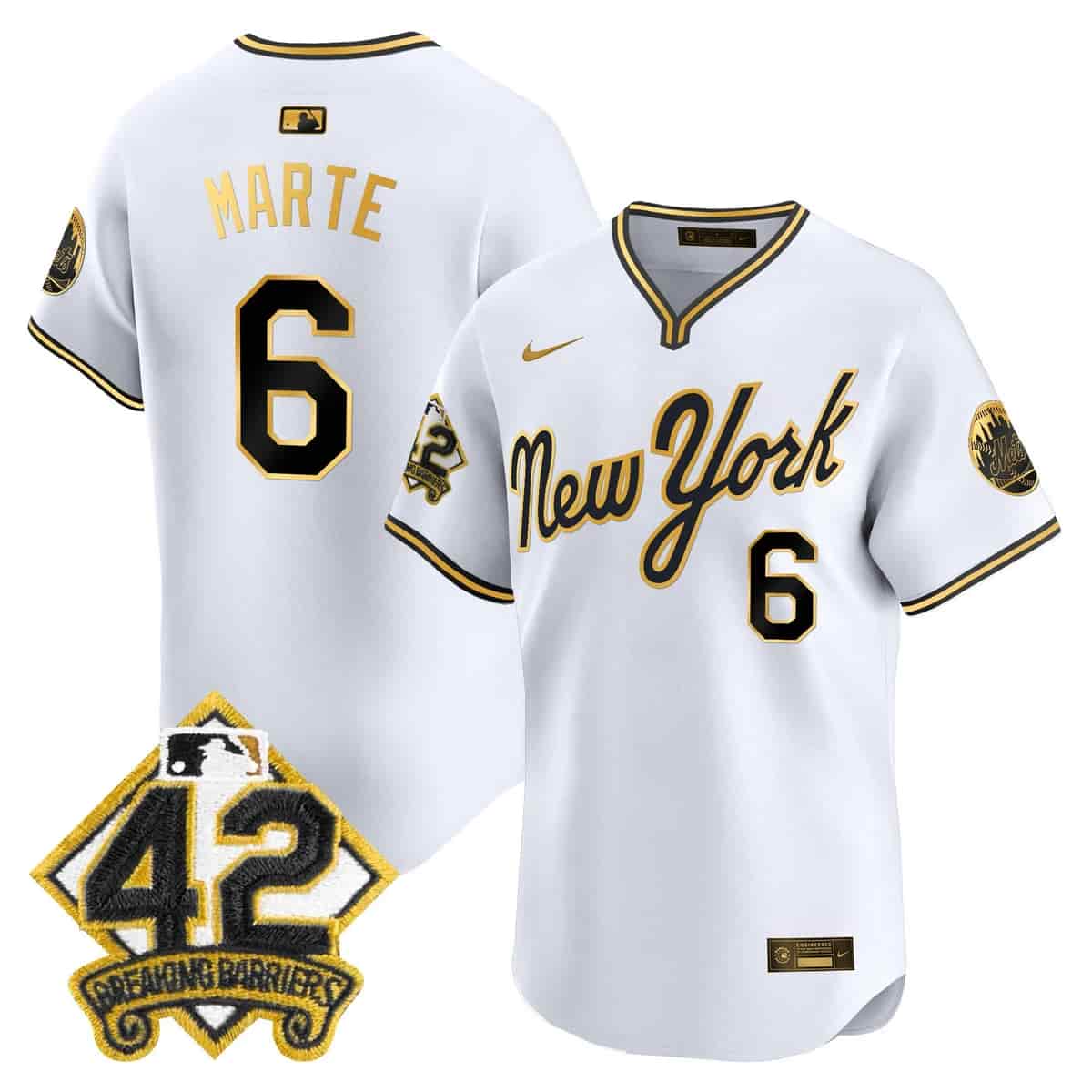 Personalized Men’s New York Mets 2025 Jackie Robinson Patch Road Alternate Jersey All Stitched Starling Marte #6