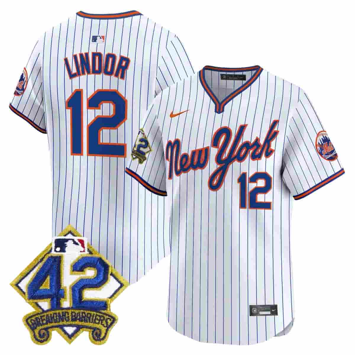 Personalized Men’s New York Mets 2025 Jackie Robinson Patch Road Alternate Jersey All Stitched Francisco Lindor #12