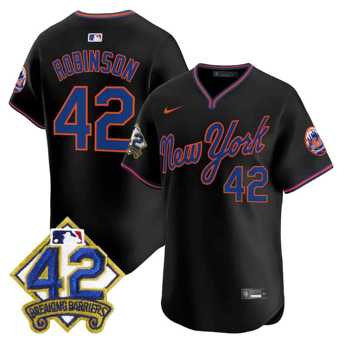 Personalized Men’s New York Mets 2025 Jackie Robinson Patch Road Alternate Jersey All Stitched Jackie Robinson #42