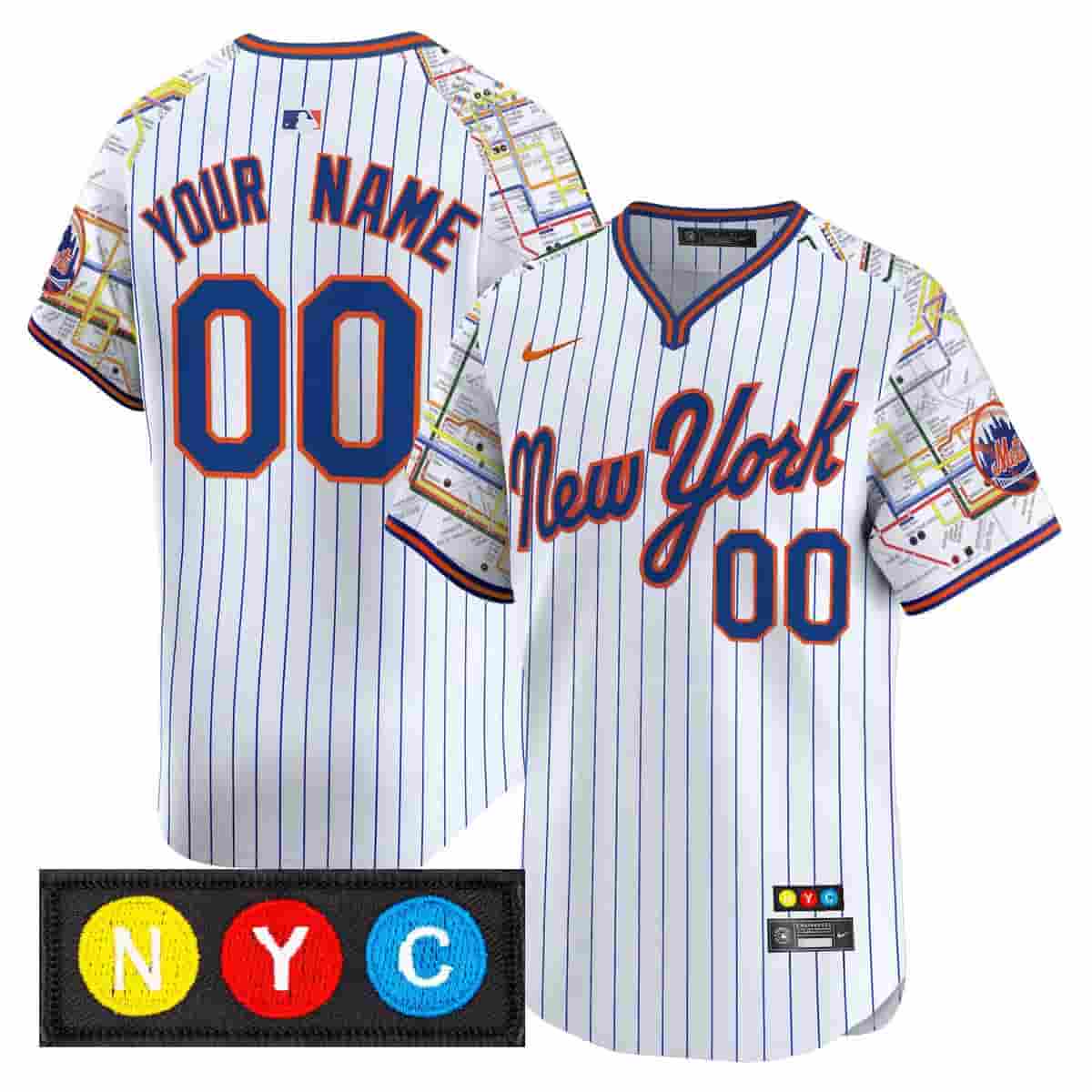 Personalized Men’s New York Mets 2025 Jackie Robinson Patch Road Alternate Jersey All Stitched Pinstripe