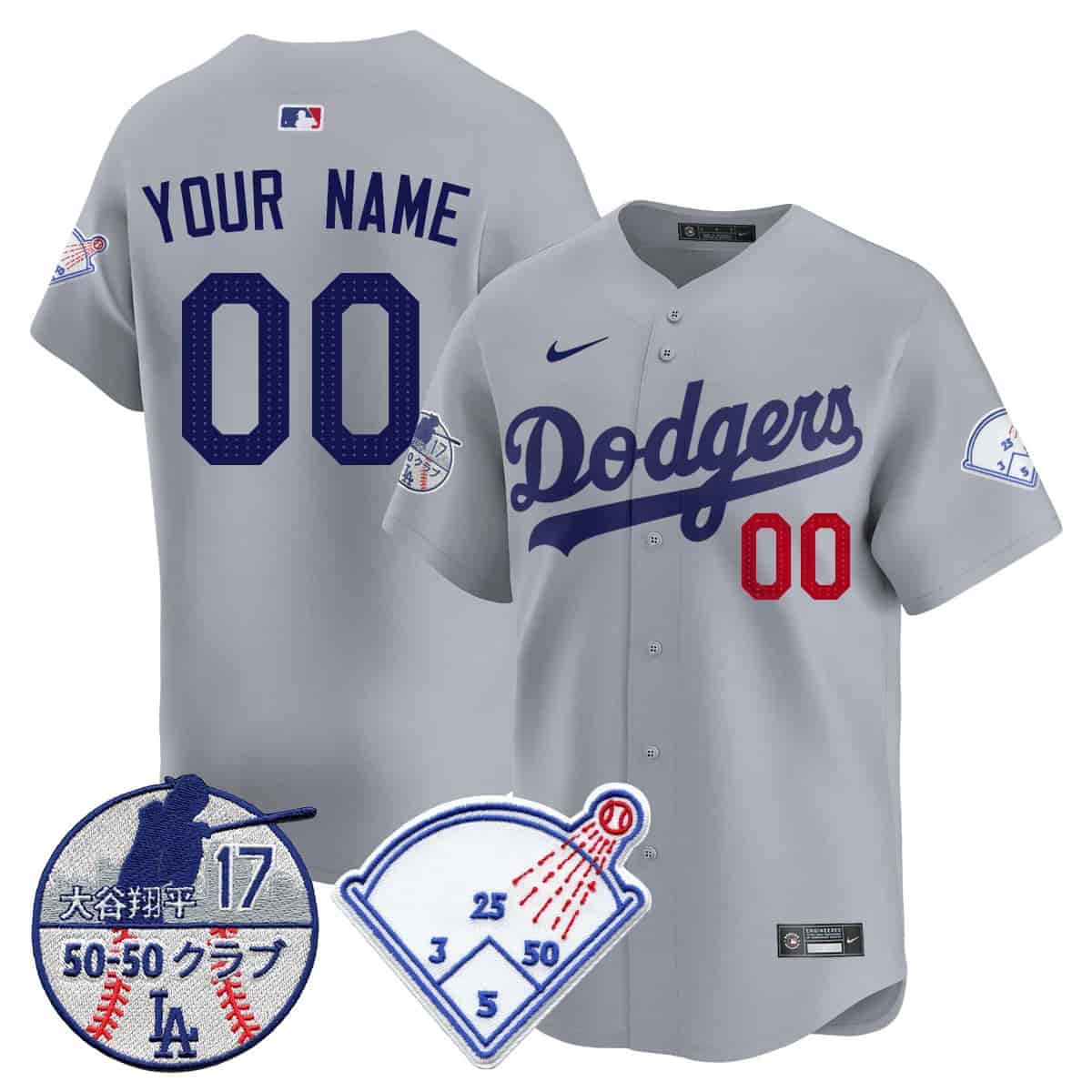 Personalized Custom Men’s Los Angeles Dodgers Limited Jersey Shohei Ohtani Patch All Stitched Gray