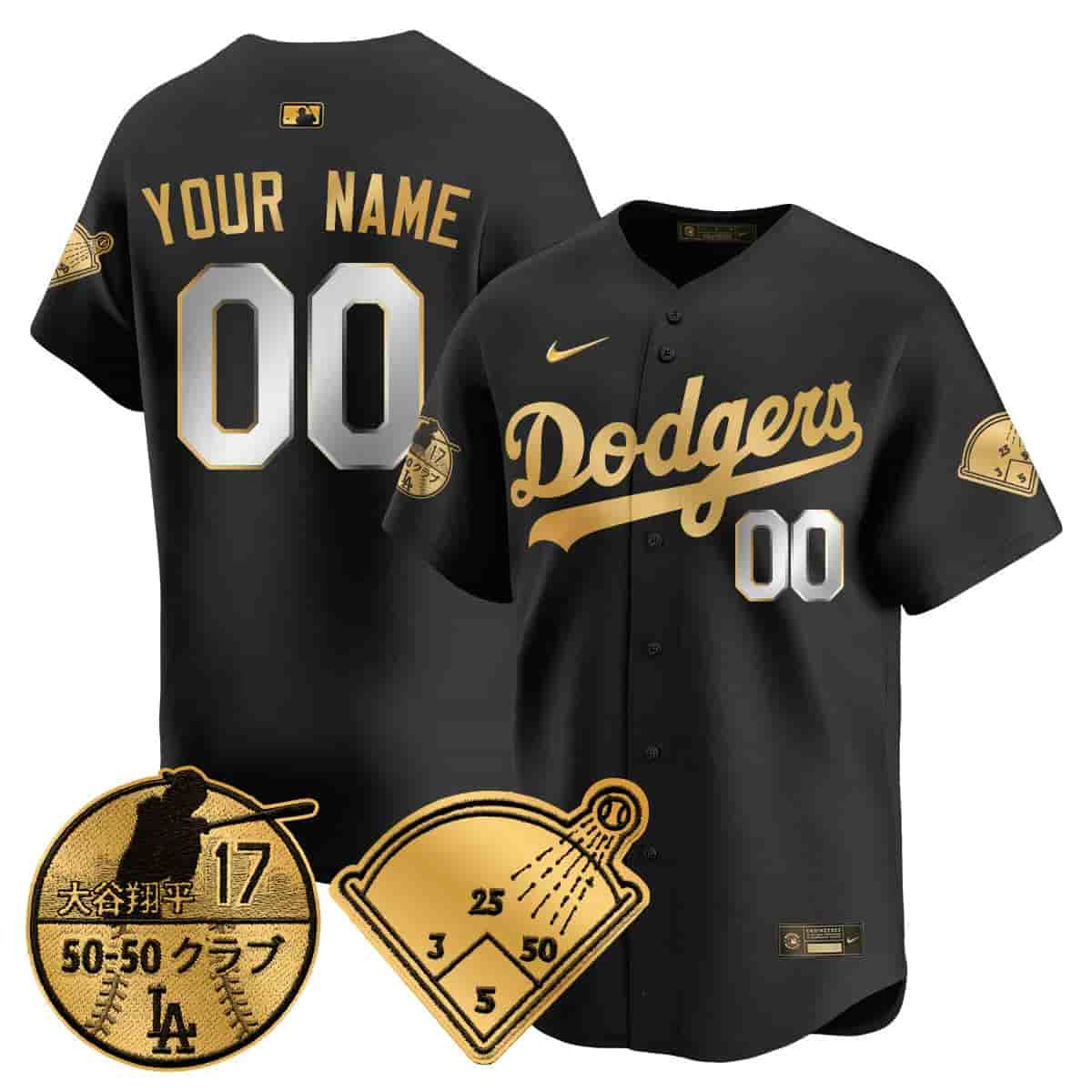 Personalized Custom Men’s Los Angeles Dodgers Limited Jersey Shohei Ohtani Patch All Stitched Black Gold