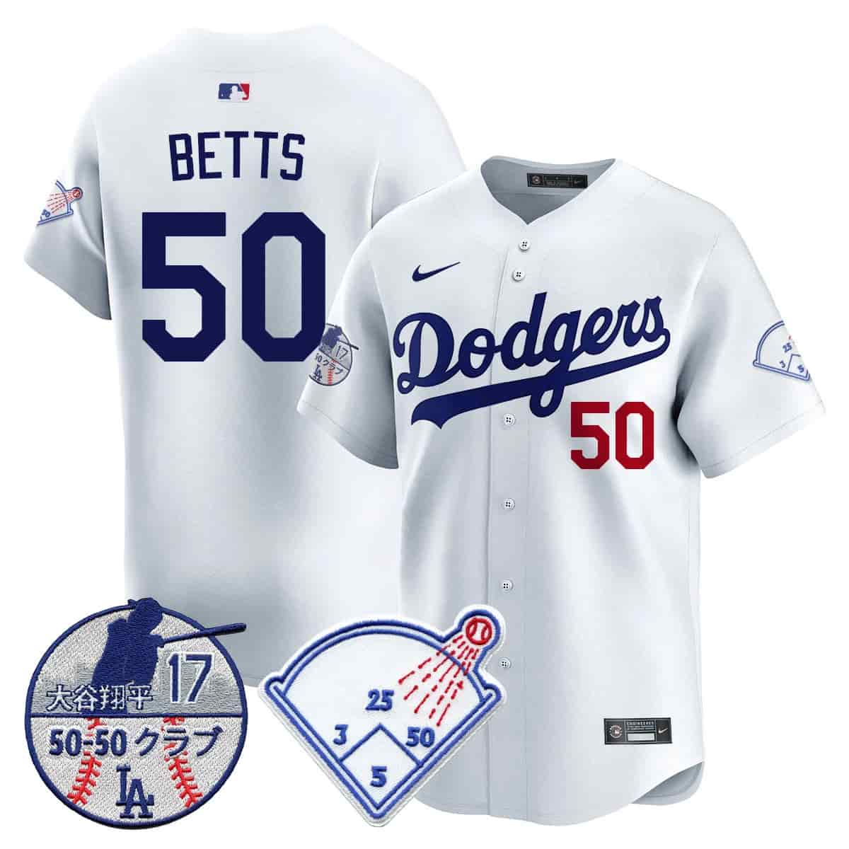 Personalized Men’s Los Angeles Dodgers Limited Jersey Shohei Ohtani Patch All Stitched Mookie Betts #50