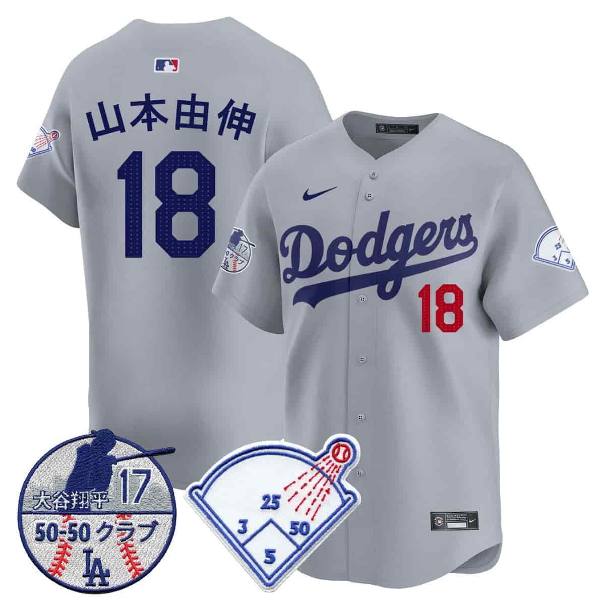 Personalized Men’s Los Angeles Dodgers Limited Jersey Shohei Ohtani Patch All Stitched Yamamoto (Kanji) #18
