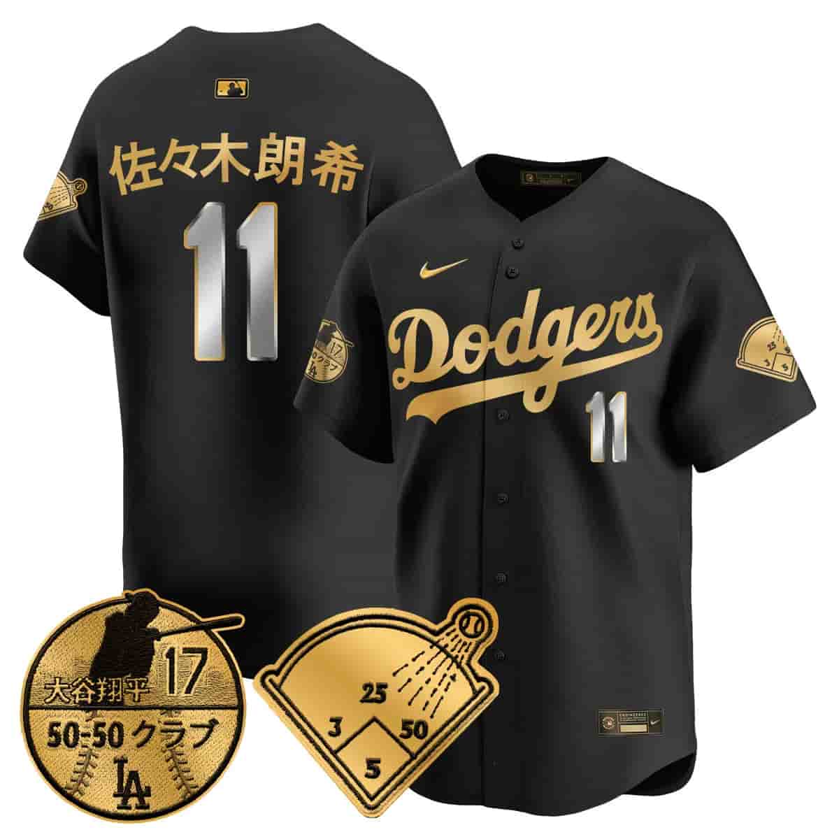 Personalized Men’s Los Angeles Dodgers Limited Jersey Shohei Ohtani Patch All Stitched Roki Sasaki (Kanji) #11