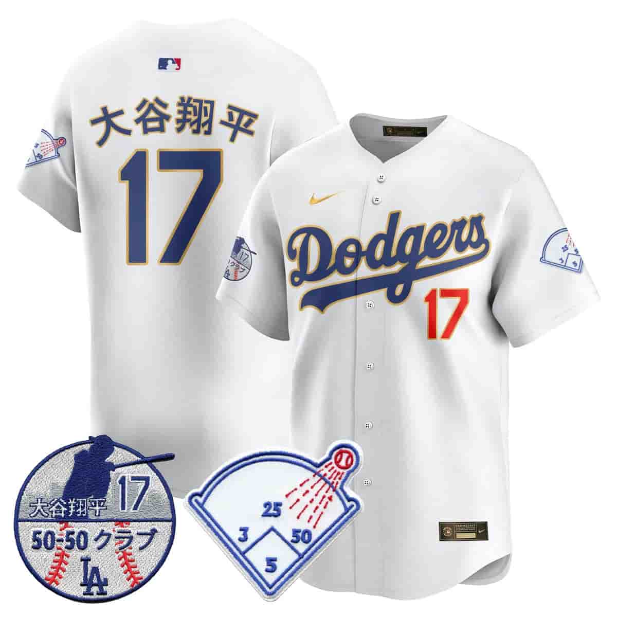 Personalized Men’s Los Angeles Dodgers Limited Jersey Shohei Ohtani Patch All Stitched Shohei Ohtani (Kanji) #17