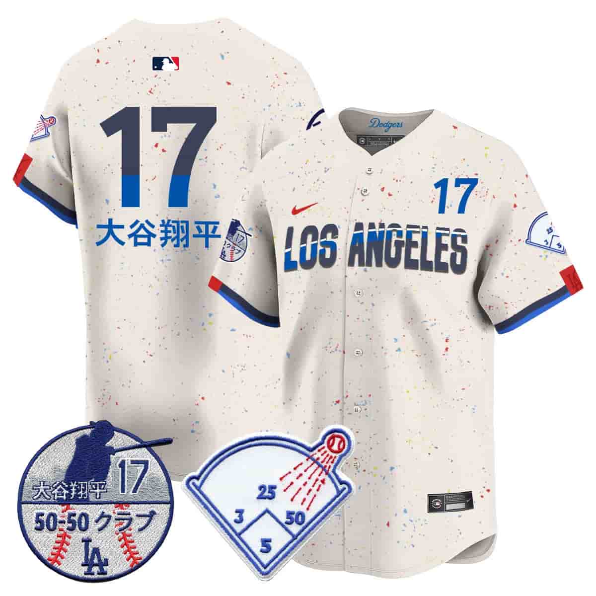 Personalized Men’s Los Angeles Dodgers Limited Jersey Shohei Ohtani Patch All Stitched Shohei Ohtani (Kanji) #17