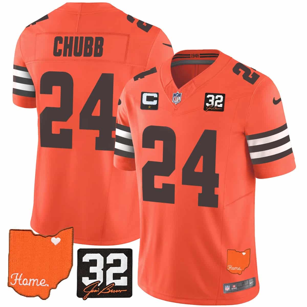 Personalized Men’s Cleveland Browns #32 Jim Brown Memorial & Home Patch Limited Jersey All Stitched