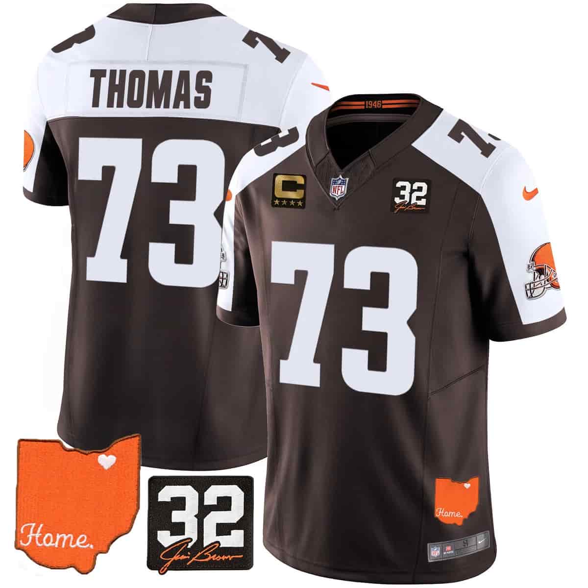 Personalized Men’s Cleveland Browns #32 Jim Brown Memorial & Home Patch Limited Jersey All Stitched Joe Thomas