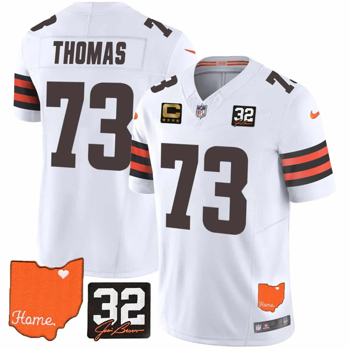 Personalized Men’s Cleveland Browns #32 Jim Brown Memorial & Home Patch Limited Jersey All Stitched Joe Thomas