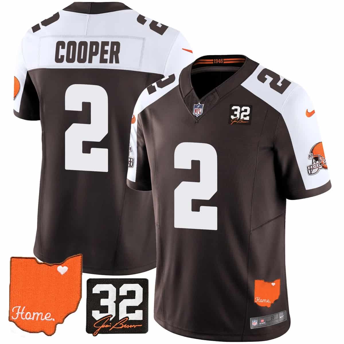 Personalized Men’s Cleveland Browns #32 Jim Brown Memorial & Home Patch Limited Jersey All Stitched Amari Cooper