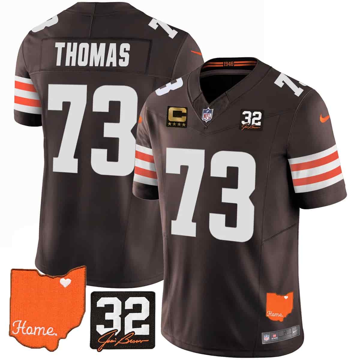 Personalized Men’s Cleveland Browns #32 Jim Brown Memorial & Home Patch Limited Jersey All Stitched Joe Thomas73