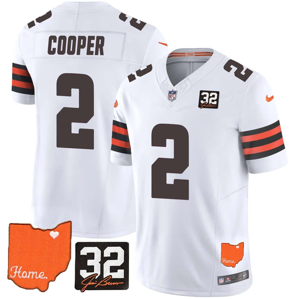 Personalized Men’s Cleveland Browns #32 Jim Brown Memorial & Home Patch Limited Jersey All Stitched Amari Cooper 2