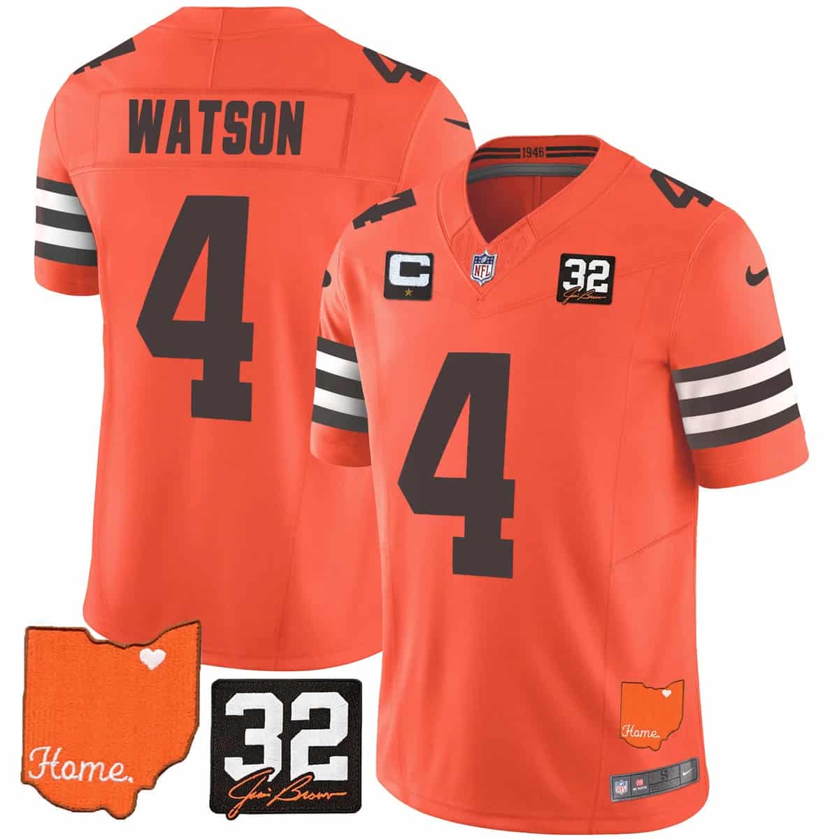 Personalized Men’s Cleveland Browns #32 Jim Brown Memorial & Home Patch Limited Jersey All Stitched Deshaun Watson 4