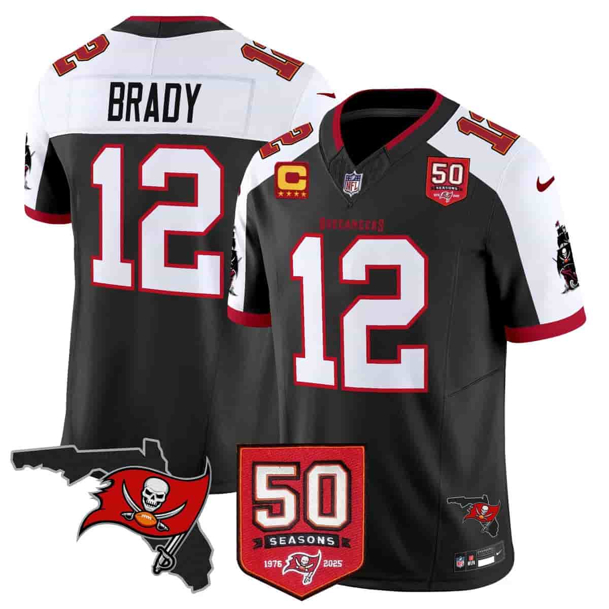 Personalized Men’s Tampa Bay Buccaneers Throwback 50th Season Patch Limited Jersey All Stitched Tom Brady