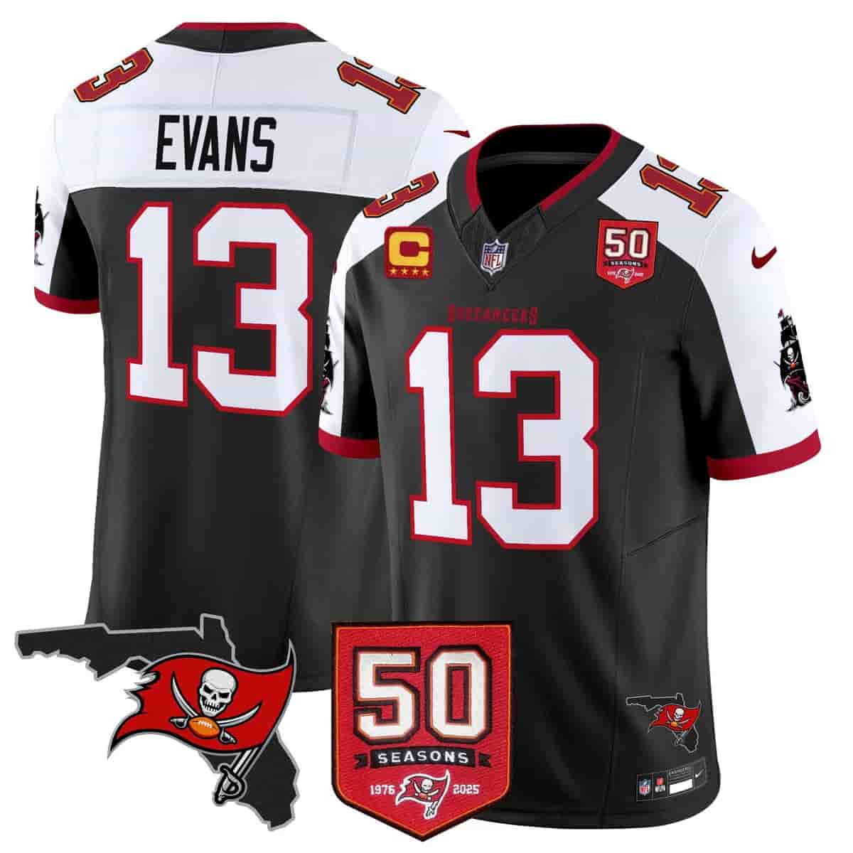 Personalized Men’s Tampa Bay Buccaneers Throwback 50th Season Patch Limited Jersey All Stitched Mike Evans