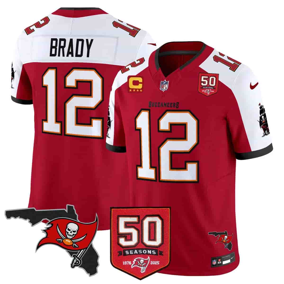 Personalized Men’s Tampa Bay Buccaneers Throwback 50th Season Patch Limited Jersey All Stitched Tom Brady12