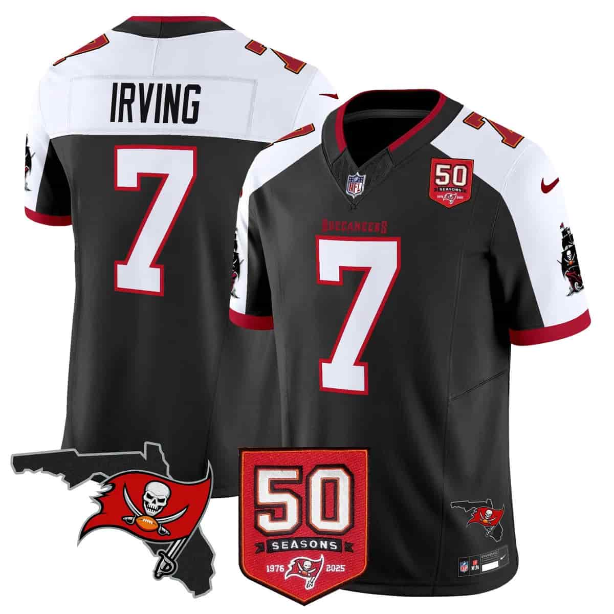 Personalized Men’s Tampa Bay Buccaneers Throwback 50th Season Patch Limited Jersey All Stitched Bucky Irving