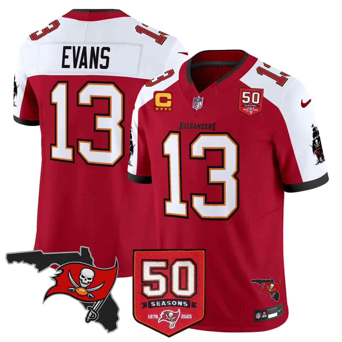 Personalized Men’s Tampa Bay Buccaneers Throwback 50th Season Patch Limited Jersey All Stitched Mike Evans13