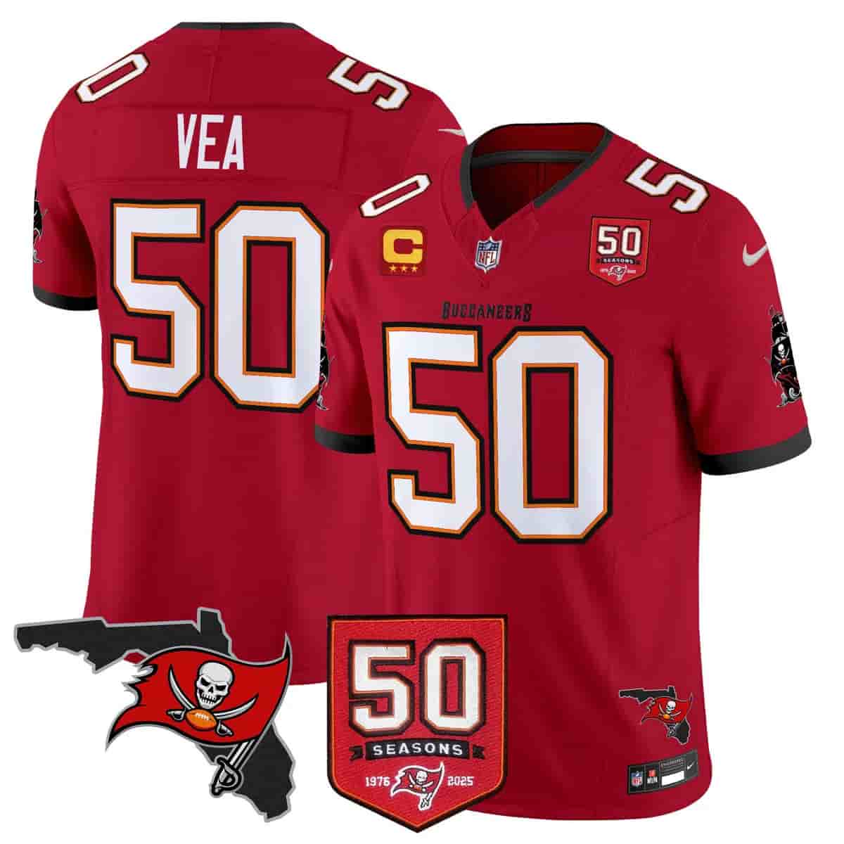 Personalized Men’s Tampa Bay Buccaneers Throwback 50th Season Patch Limited Jersey All Stitched Vita Vea 50