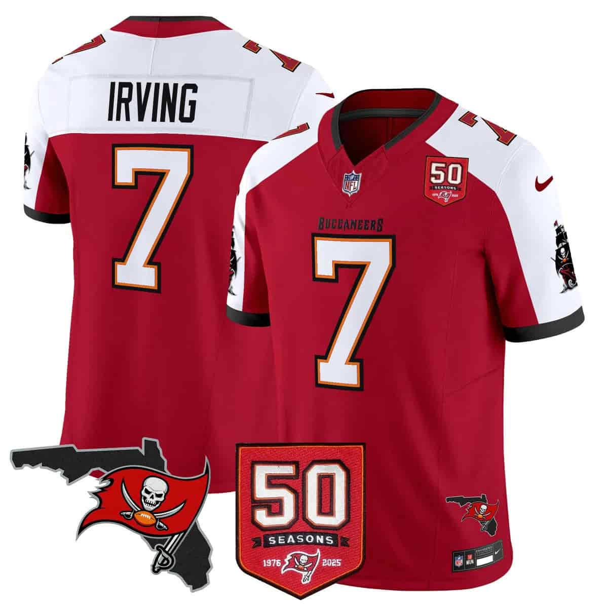 Personalized Men’s Tampa Bay Buccaneers Throwback 50th Season Patch Limited Jersey All Stitched Bucky Irving7