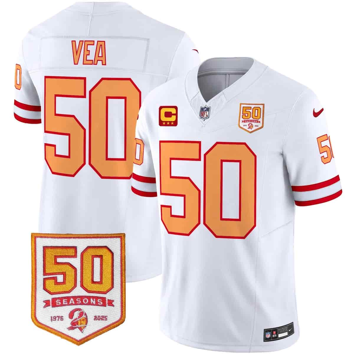 Personalized Men’s Tampa Bay Buccaneers Throwback 50th Season Patch Limited Jersey All Stitched Vita Vea #50