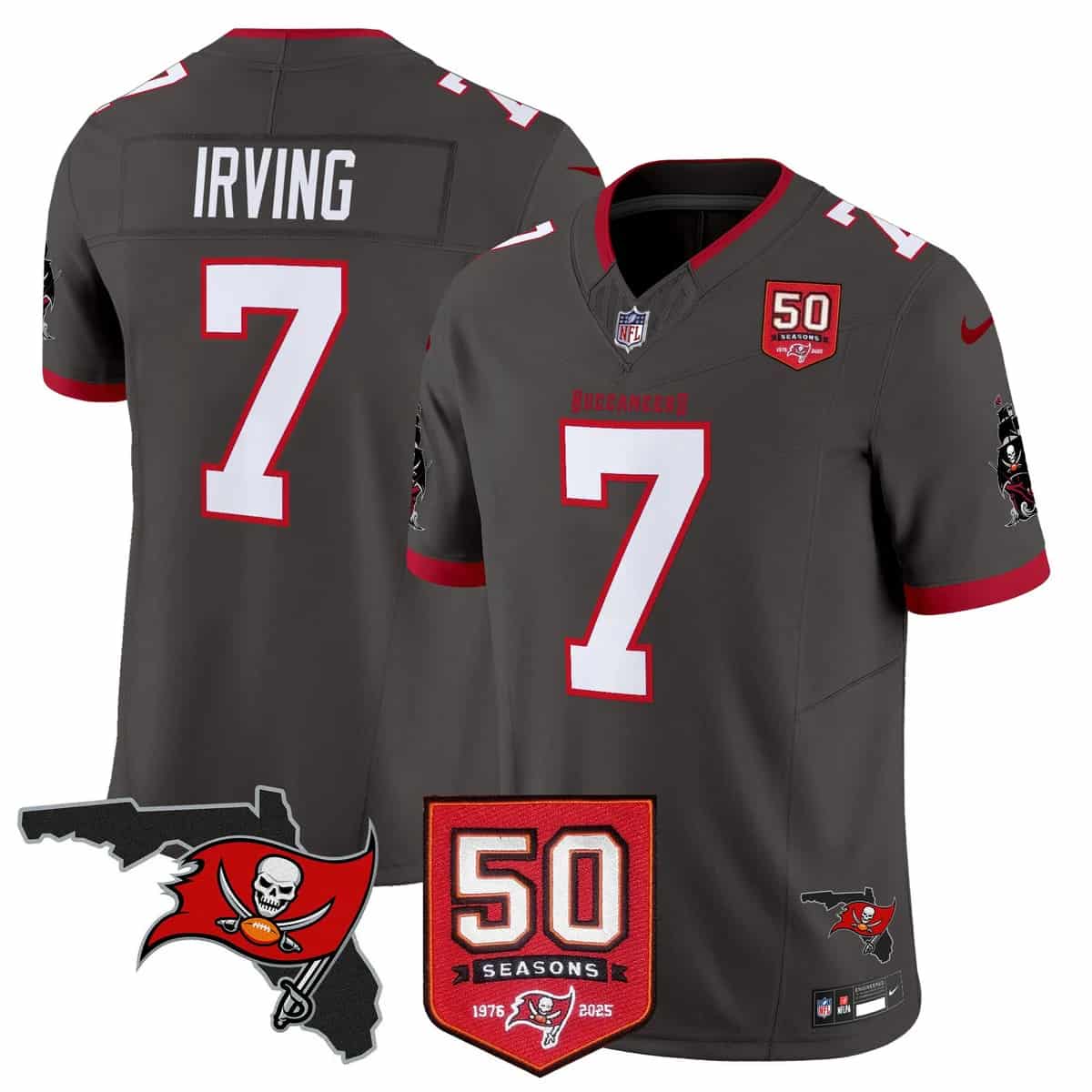Personalized Men’s Tampa Bay Buccaneers Throwback 50th Season Patch Limited Jersey All Stitched Bucky Irving-7