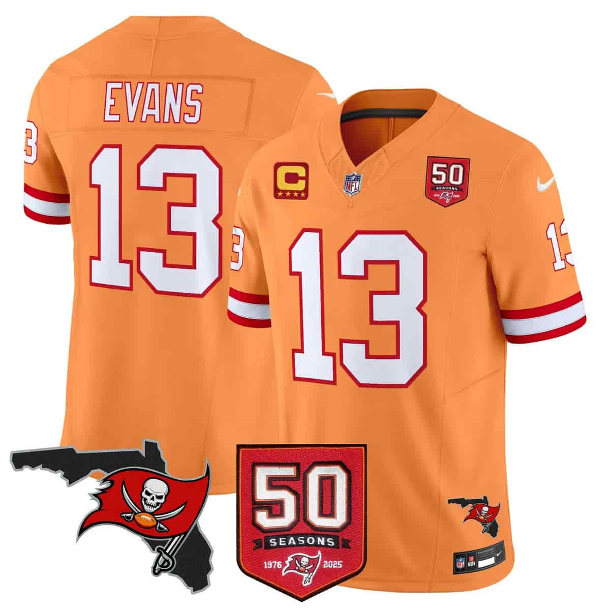 Personalized Men’s Tampa Bay Buccaneers Throwback 50th Season Patch Limited Jersey All Stitched Mike Evans #13
