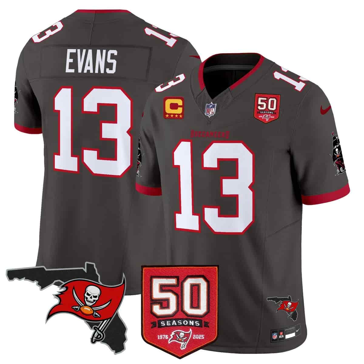 Personalized Men’s Tampa Bay Buccaneers Throwback 50th Season Patch Limited Jersey All Stitched Mike Evans -13