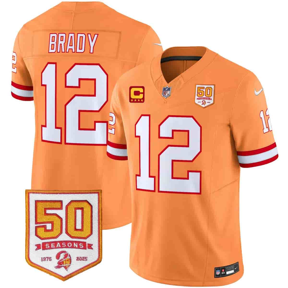Personalized Men’s Tampa Bay Buccaneers Throwback 50th Season Patch Limited Jersey All Stitched Tom Brady #12