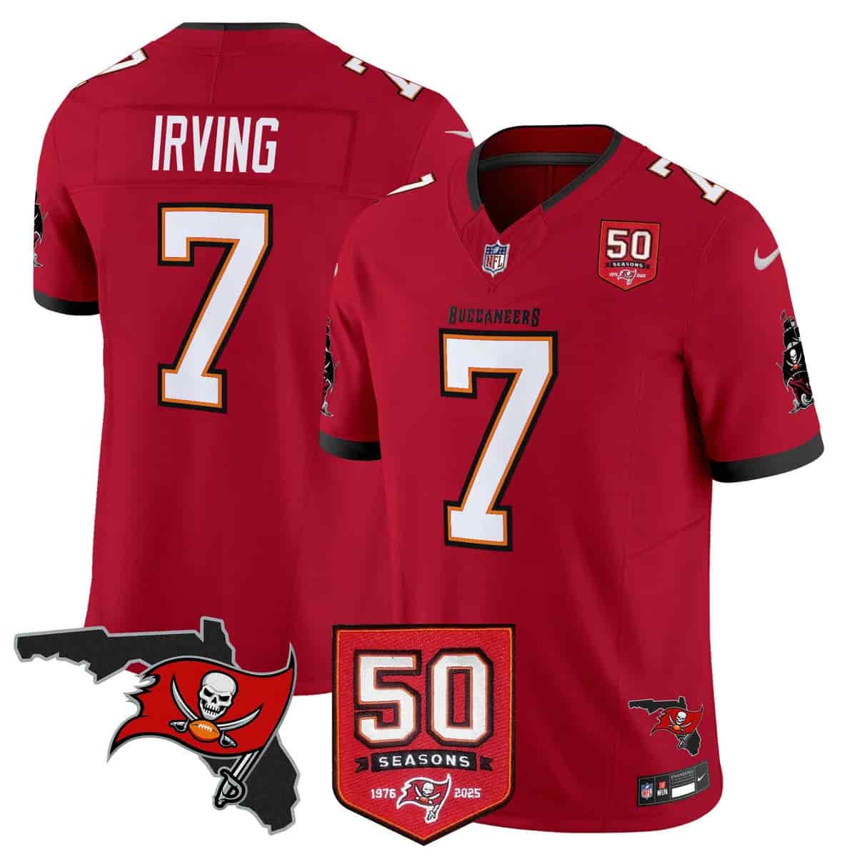 Personalized Men’s Tampa Bay Buccaneers Throwback 50th Season Patch Limited Jersey All Stitched Bucky Irving #7